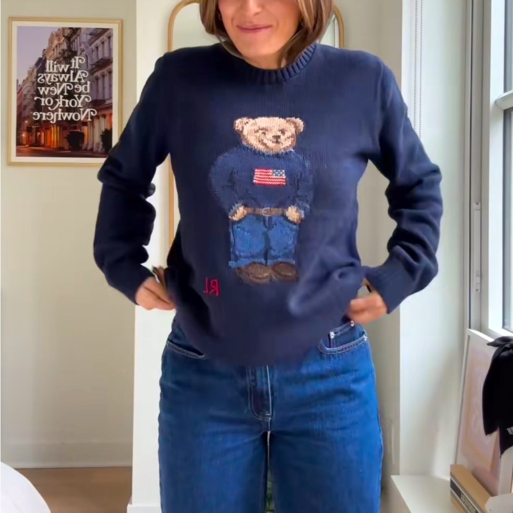 Navy Ralph Lauren Polo Bear Flag Cotton Sweater